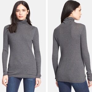 Vince Charcoal Ribbed Turtleneck Sweater cashmere blend